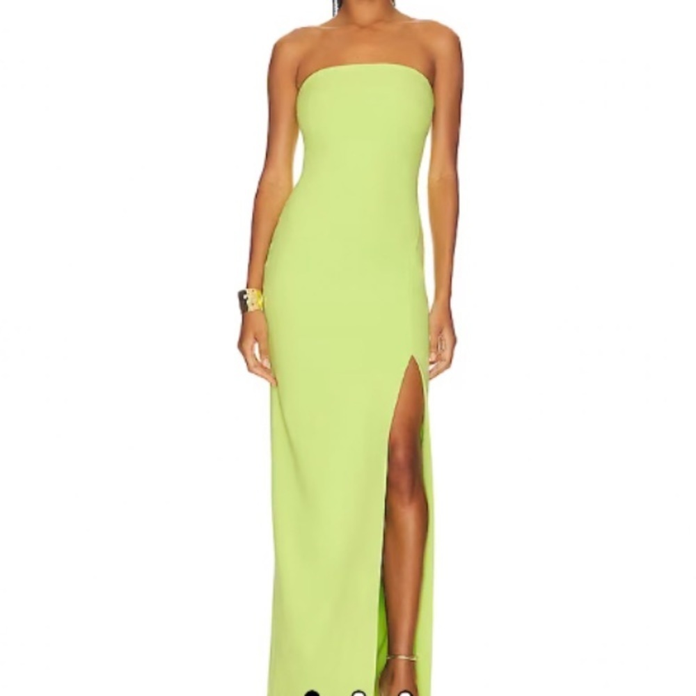 Solace London Strapless Lime Green Maxi Dress with Side Slit